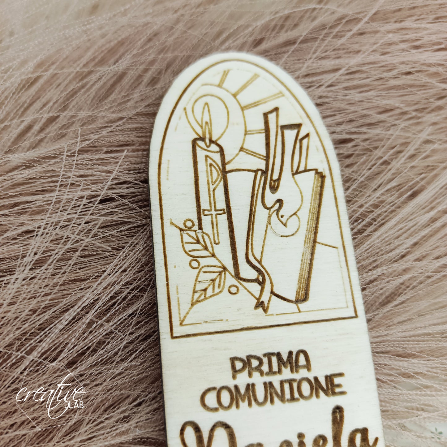 Segnalibro in legno, personalizzabile, per catechismo
