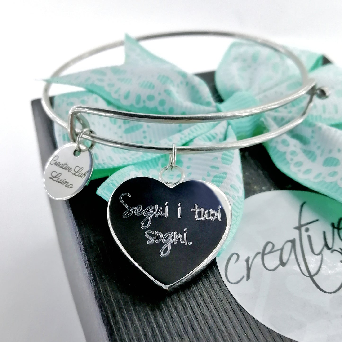 Bracciale rigido doppio e ciondolo personalizzabile a cuore (G14+A11)