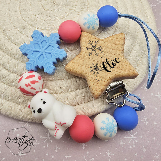 Porta ciuccio personalizzabile - tema orso invernale