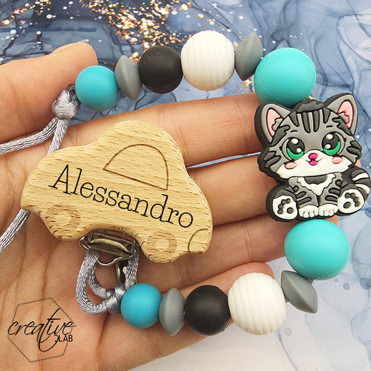 Porta ciuccio personalizzabile - tema gattino grigio