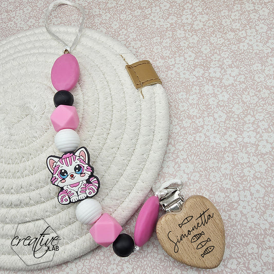 Porta ciuccio personalizzabile - tema gattino rosa