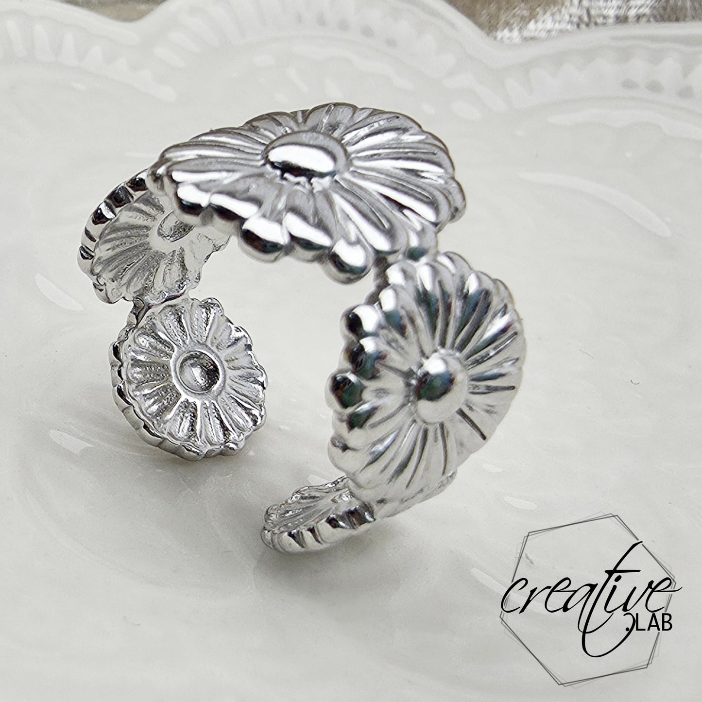 Anello in acciaio Fiori Tondi