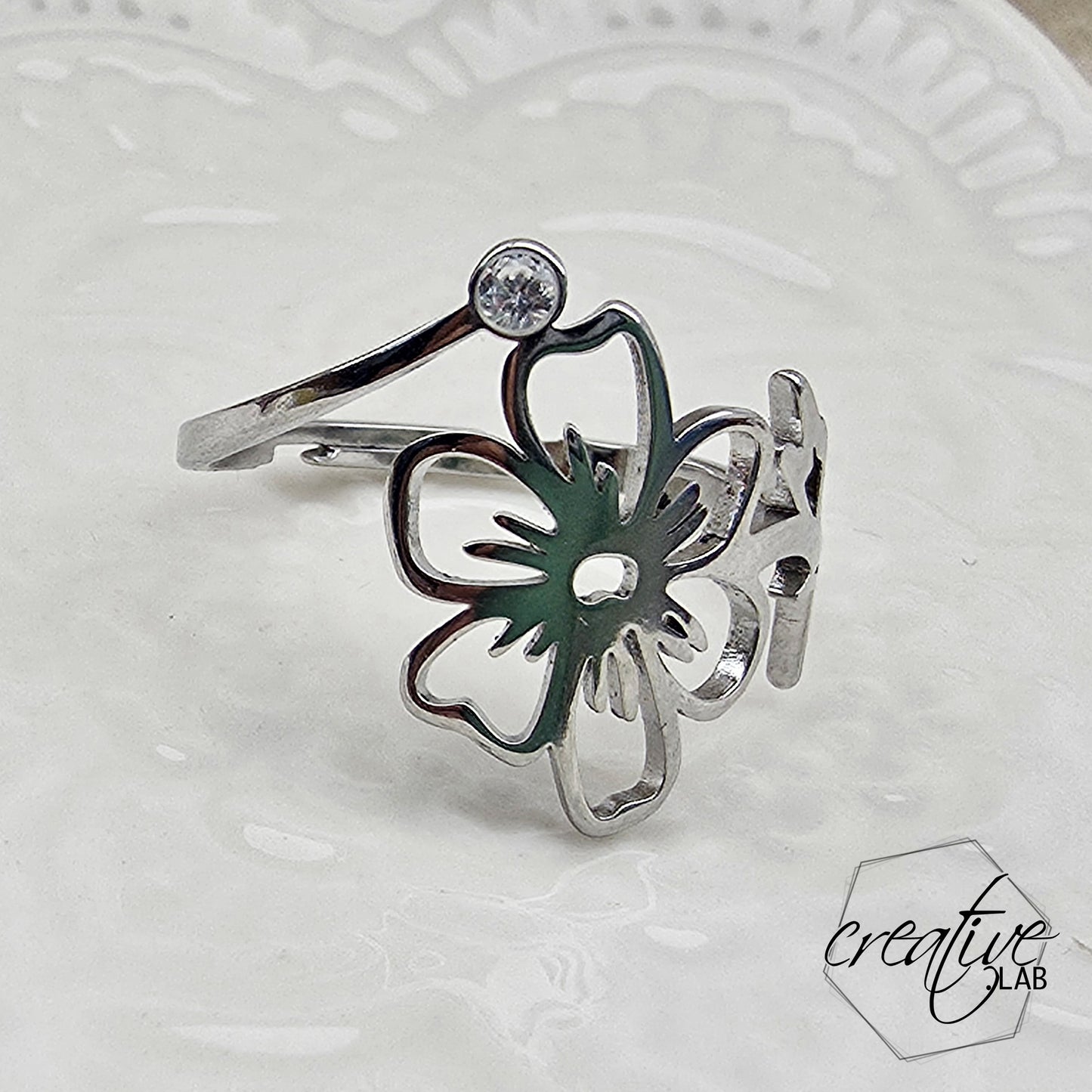 Anello in acciaio Hawaii con zircone