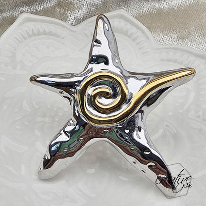 Anello in acciaio oro e argento Grande Stella