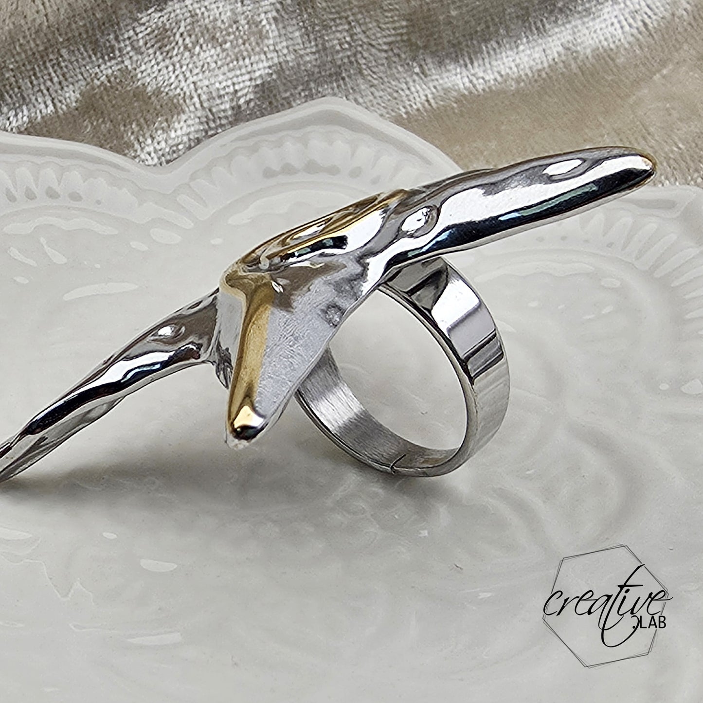 Anello in acciaio oro e argento Grande Stella