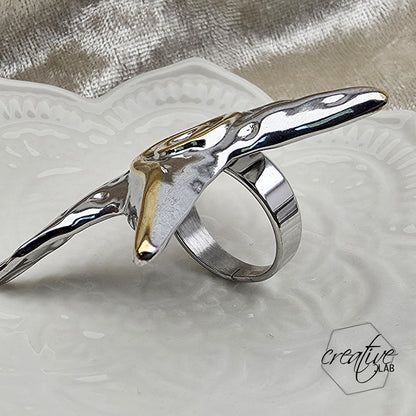 Anello in acciaio oro e argento Grande Stella