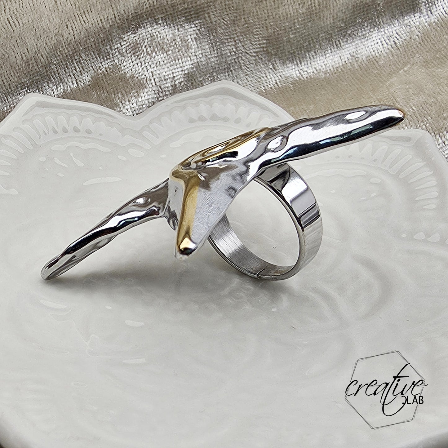 Anello in acciaio oro e argento Grande Stella