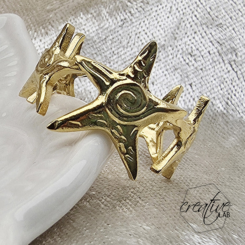 Anello in acciaio oro Stelle