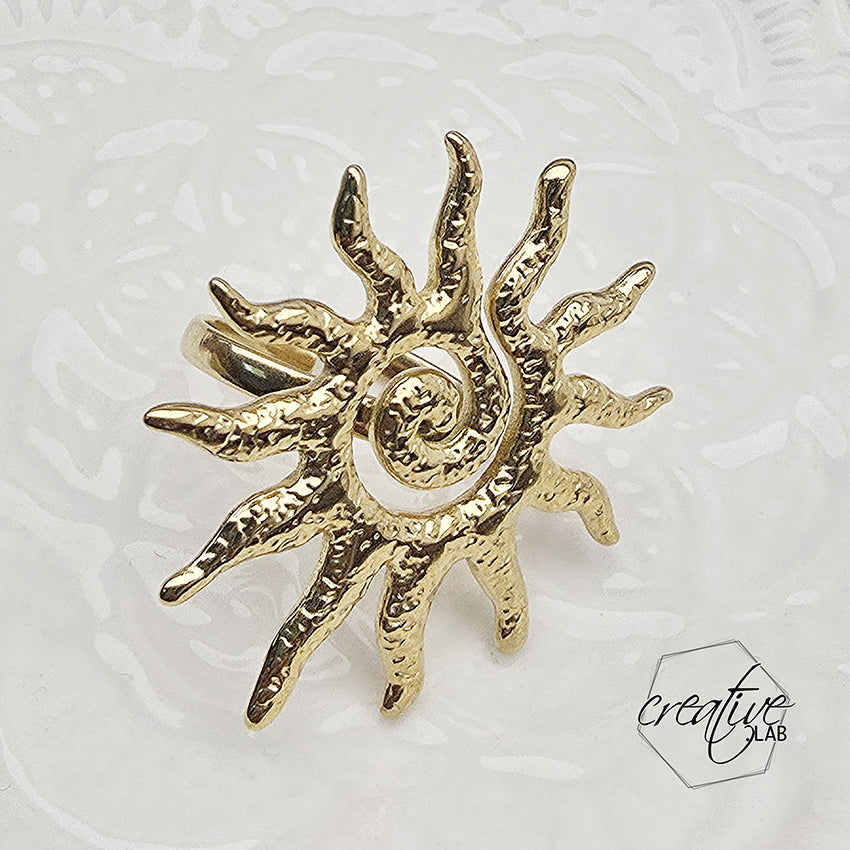 Anello in acciaio oro Sole