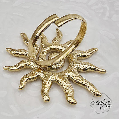 Anello in acciaio oro Sole