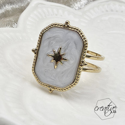 Anello in acciaio oro smaltato bianco Sole