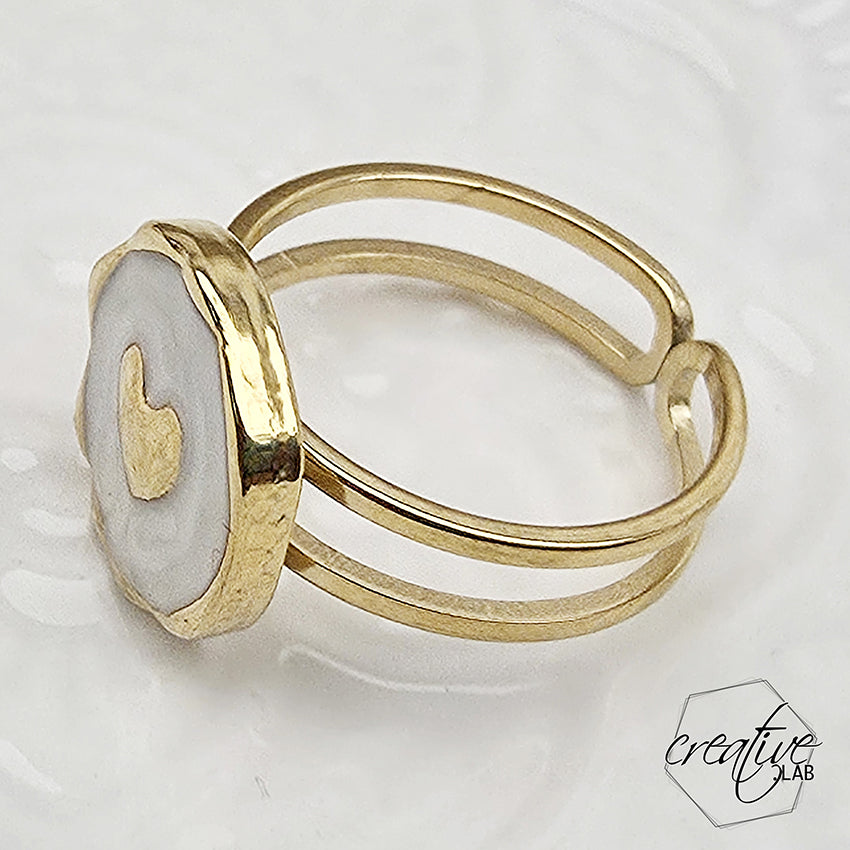 Anello in acciaio oro smaltato bianco a Cuore