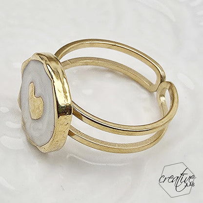 Anello in acciaio oro smaltato bianco a Cuore