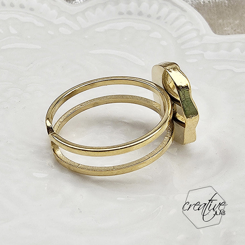 Anello in acciaio oro smaltato bianco a Cuore