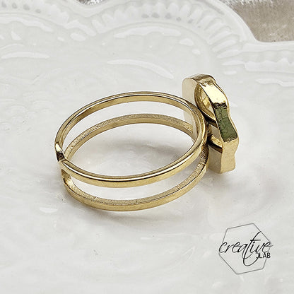 Anello in acciaio oro smaltato bianco a Cuore