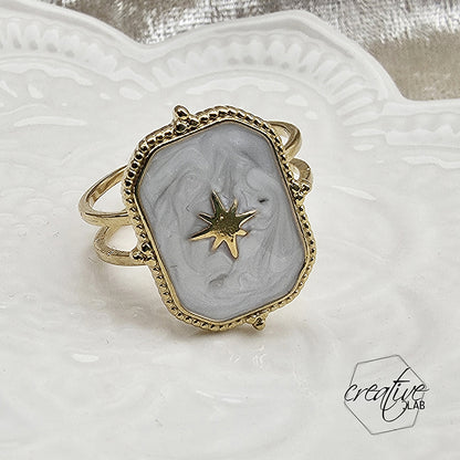 Anello in acciaio oro smaltato bianco Sole