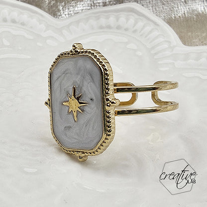 Anello in acciaio oro smaltato bianco Sole