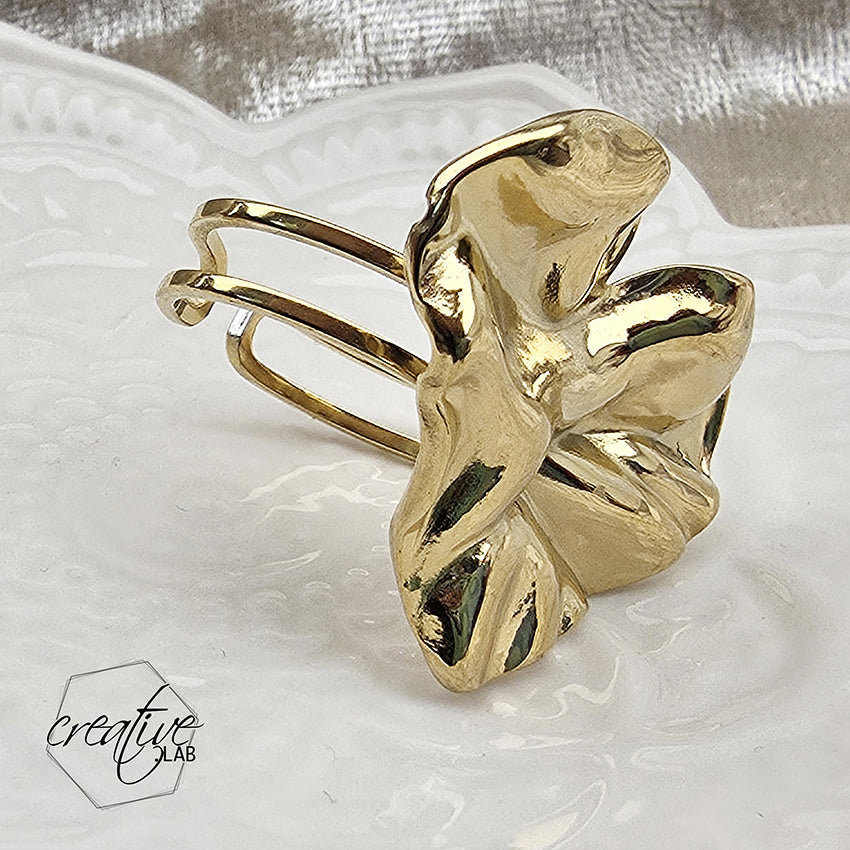 Anello in acciaio oro Cuore Stroppicciato