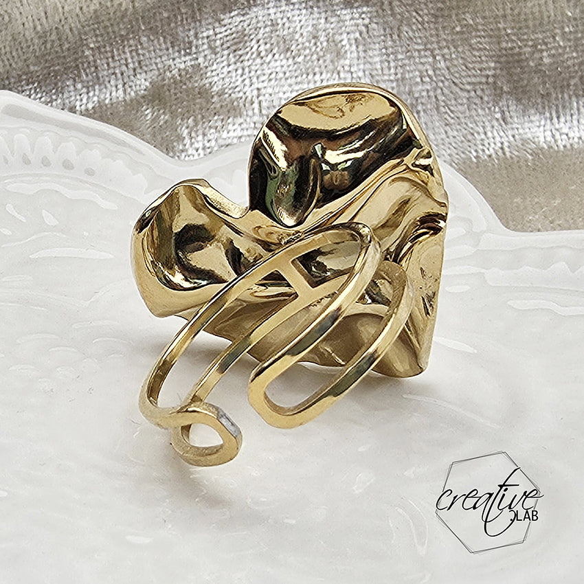 Anello in acciaio oro Cuore Stroppicciato