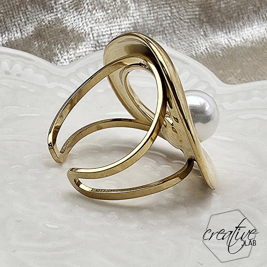 Anello in acciaio oro Donut con perla