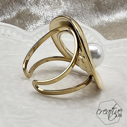 Anello in acciaio oro Donut con perla