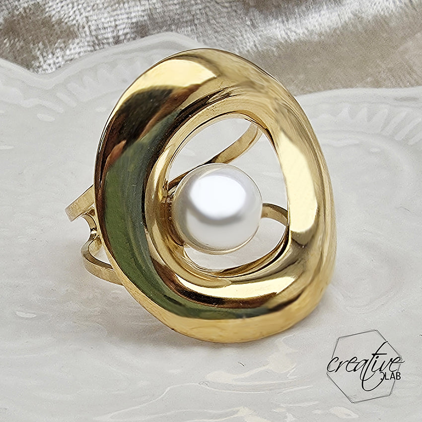 Anello in acciaio oro Donut con perla