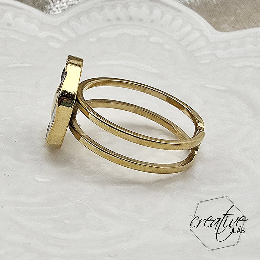 Anello in acciaio oro smaltato nero a Cuore