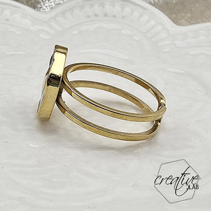 Anello in acciaio oro smaltato nero a Cuore