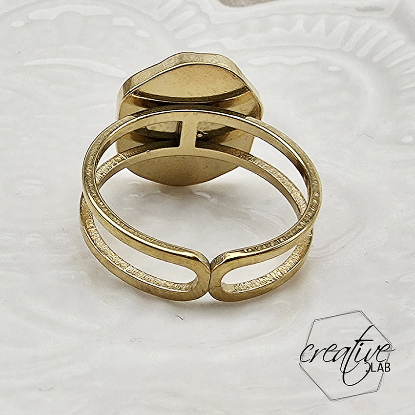 Anello in acciaio oro smaltato nero a Cuore