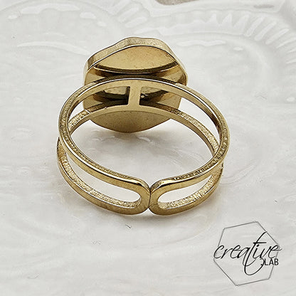 Anello in acciaio oro smaltato nero a Cuore