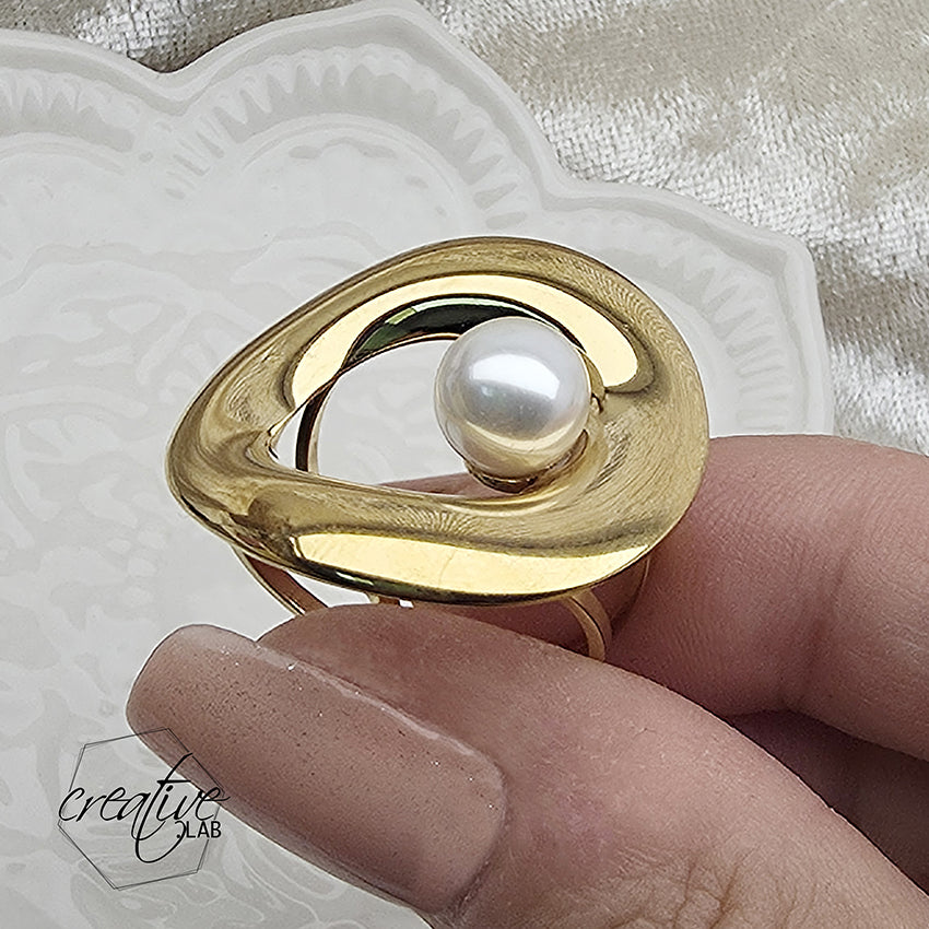Anello in acciaio oro Donut con perla