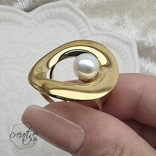 Anello in acciaio oro Donut con perla