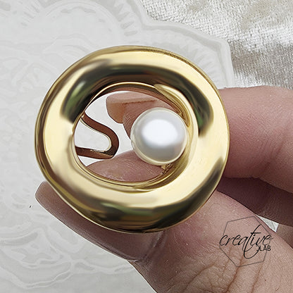 Anello in acciaio oro Donut con perla