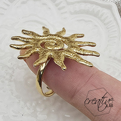 Anello in acciaio oro Sole