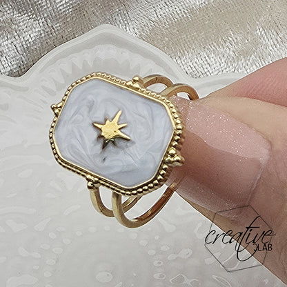 Anello in acciaio oro smaltato bianco Sole