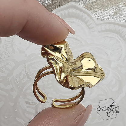 Anello in acciaio oro Cuore Stroppicciato