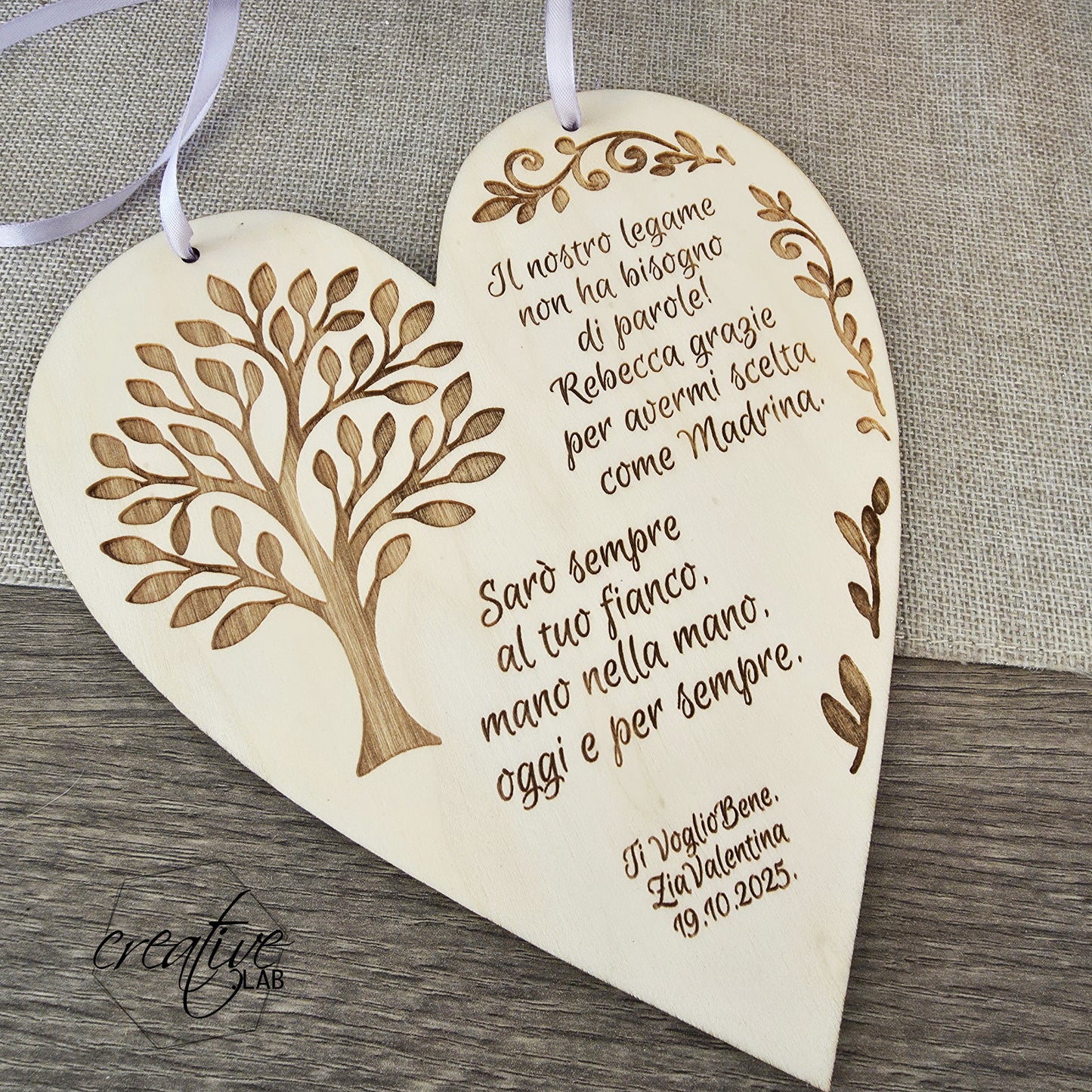 Cuore per Madrina/Padrino/Testimoni, personalizzabile
