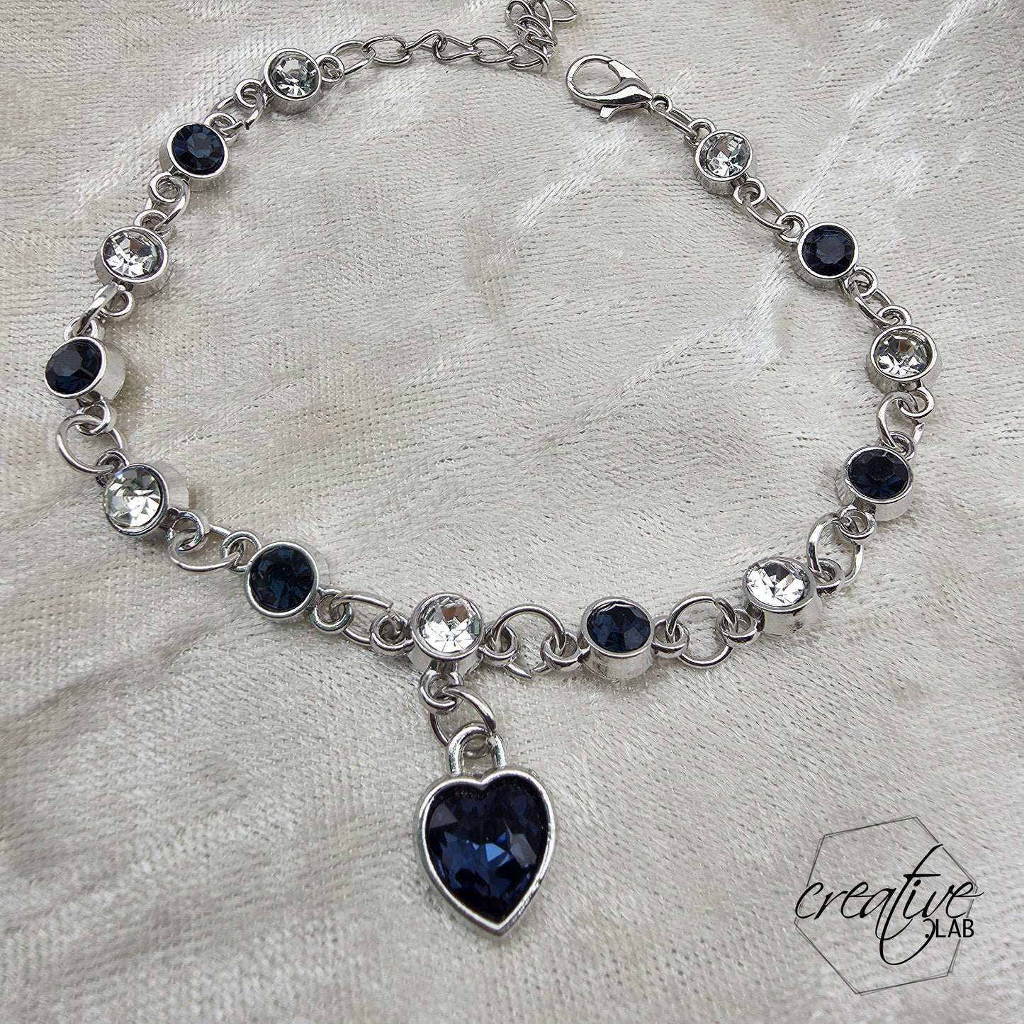Bracciale con cuore strass blu