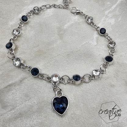 Bracciale con cuore strass blu