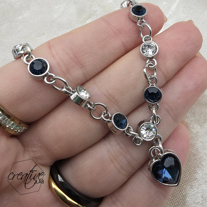 Bracciale con cuore strass blu