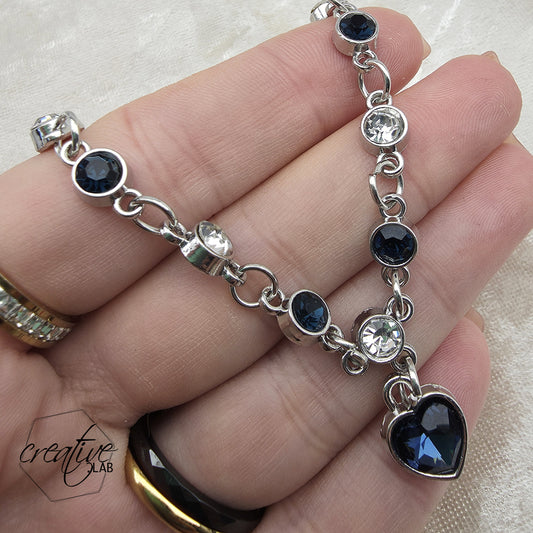 Bracciale con cuore strass blu