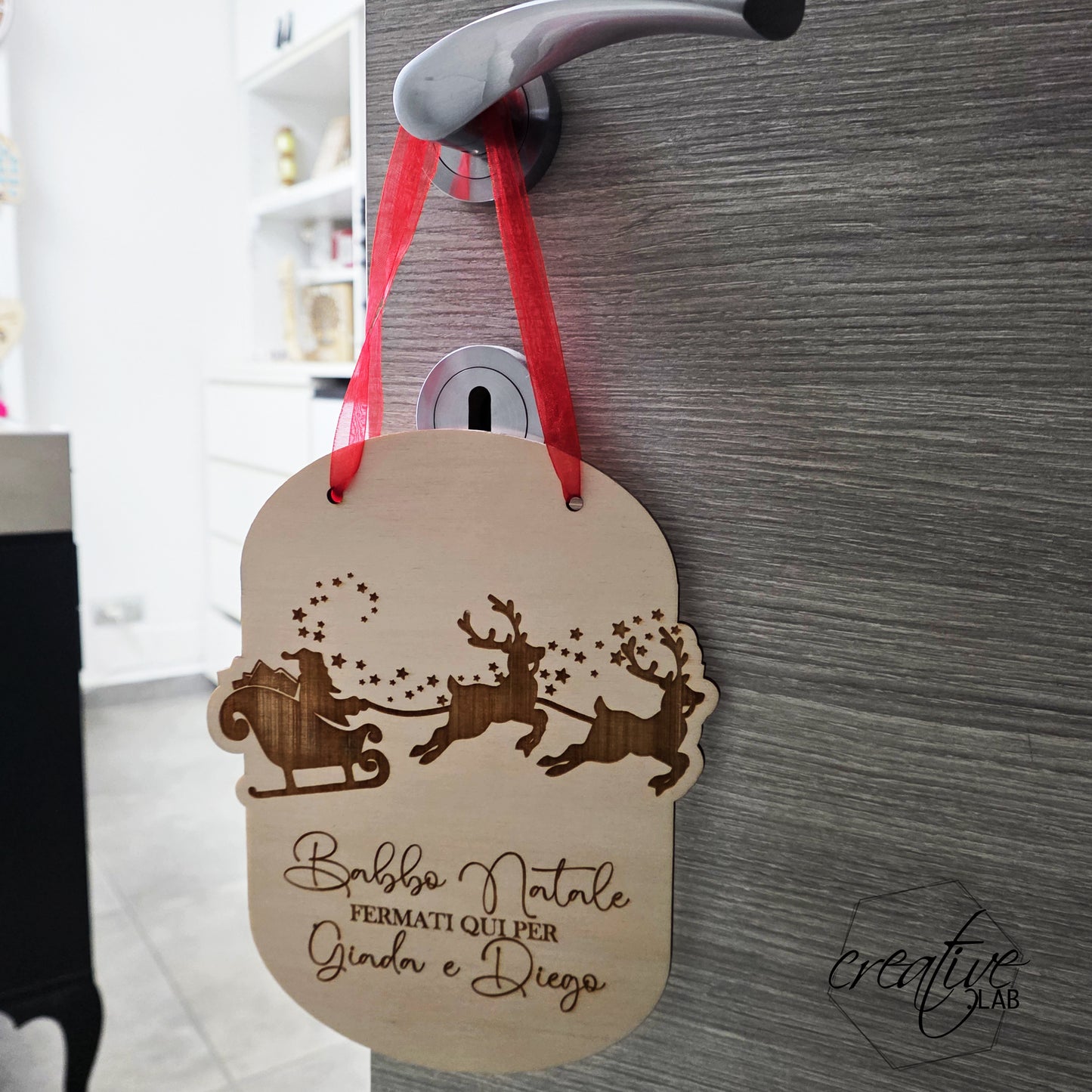 Decorazione Natalizia Babbo Natale fermati qui, personalizzabile