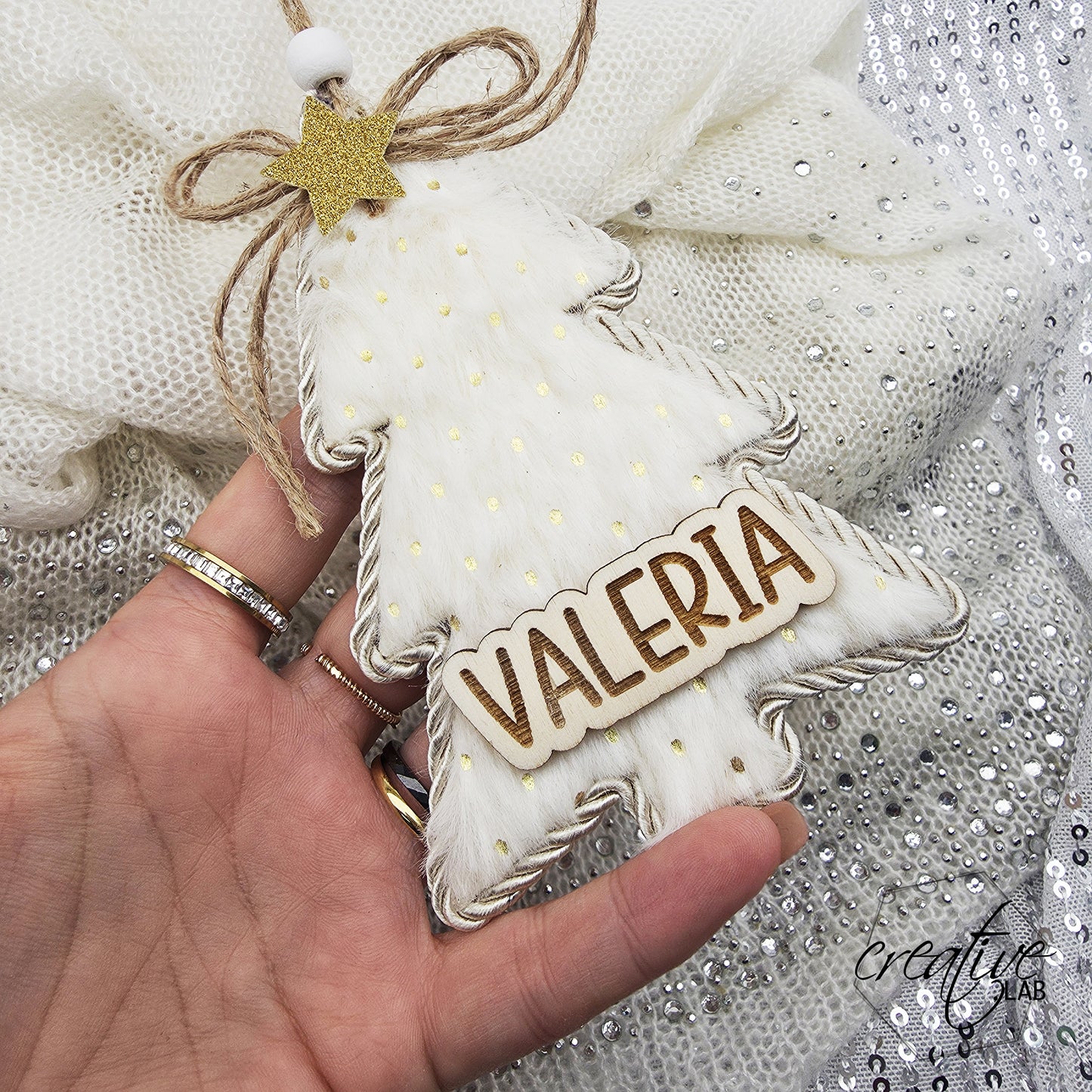 Pallina ad alberello, morbido peluche, personalizzabile con nome