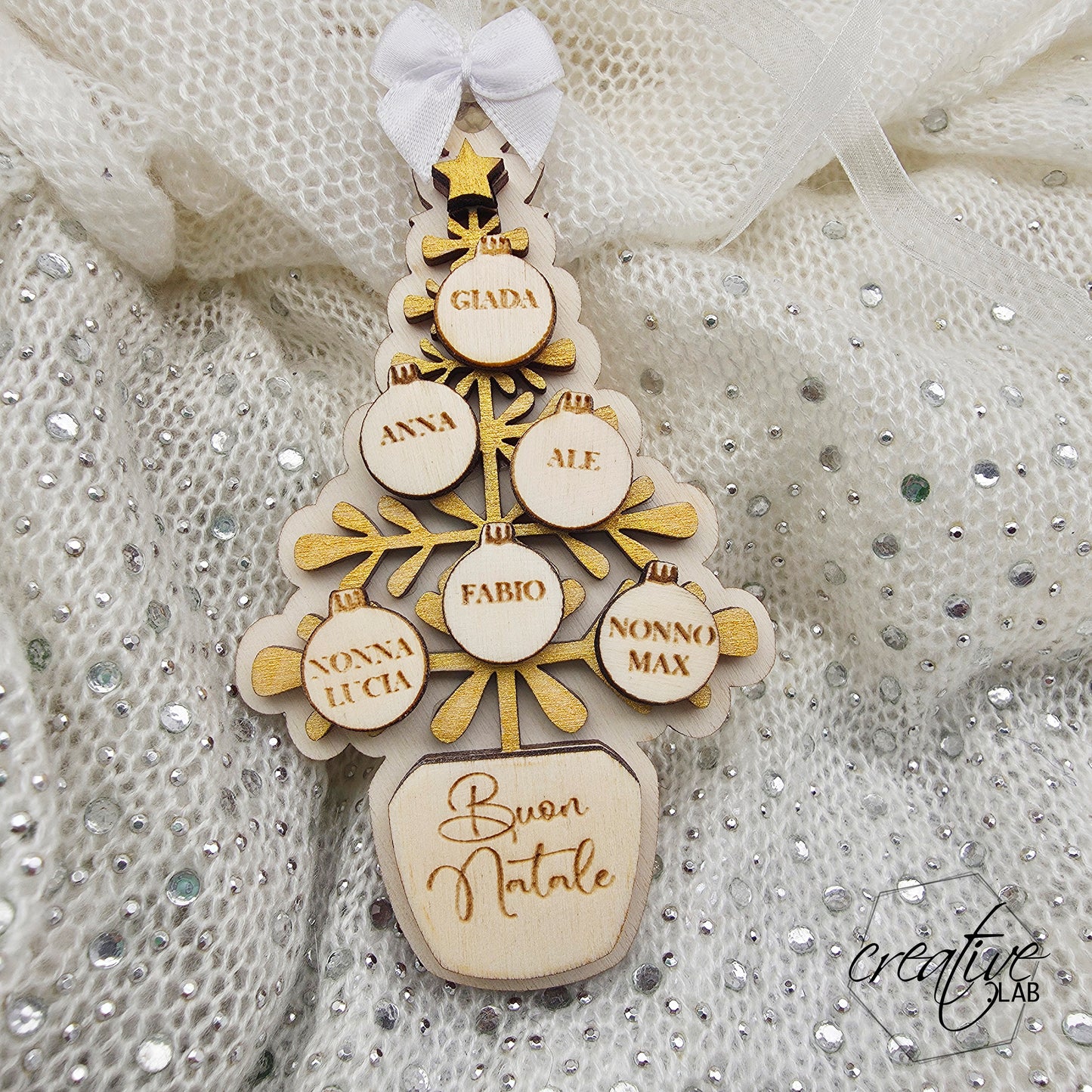Pallina di Natale alberello per famiglia, personalizzabile