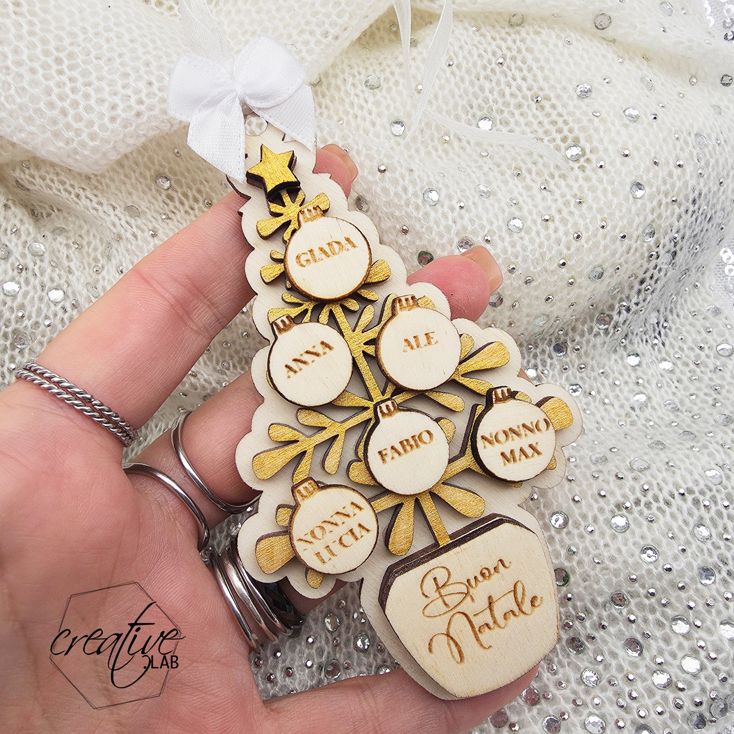 Pallina di Natale alberello per famiglia, personalizzabile