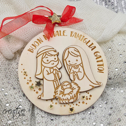 Decorazione Natalizia con Sacra Famiglia, personalizzabile
