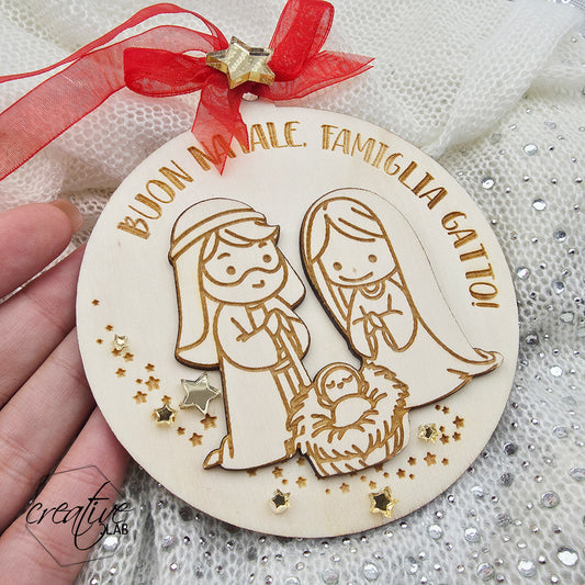 Decorazione Natalizia con Sacra Famiglia, personalizzabile