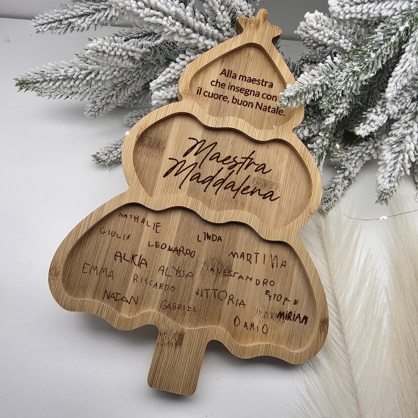 Tagliere/porta antipasti in bamboo ad albero, personalizzabile per insegnanti/catechisti