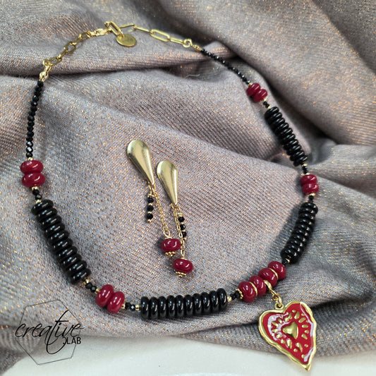 Collana Cuore Rosso con orecchini