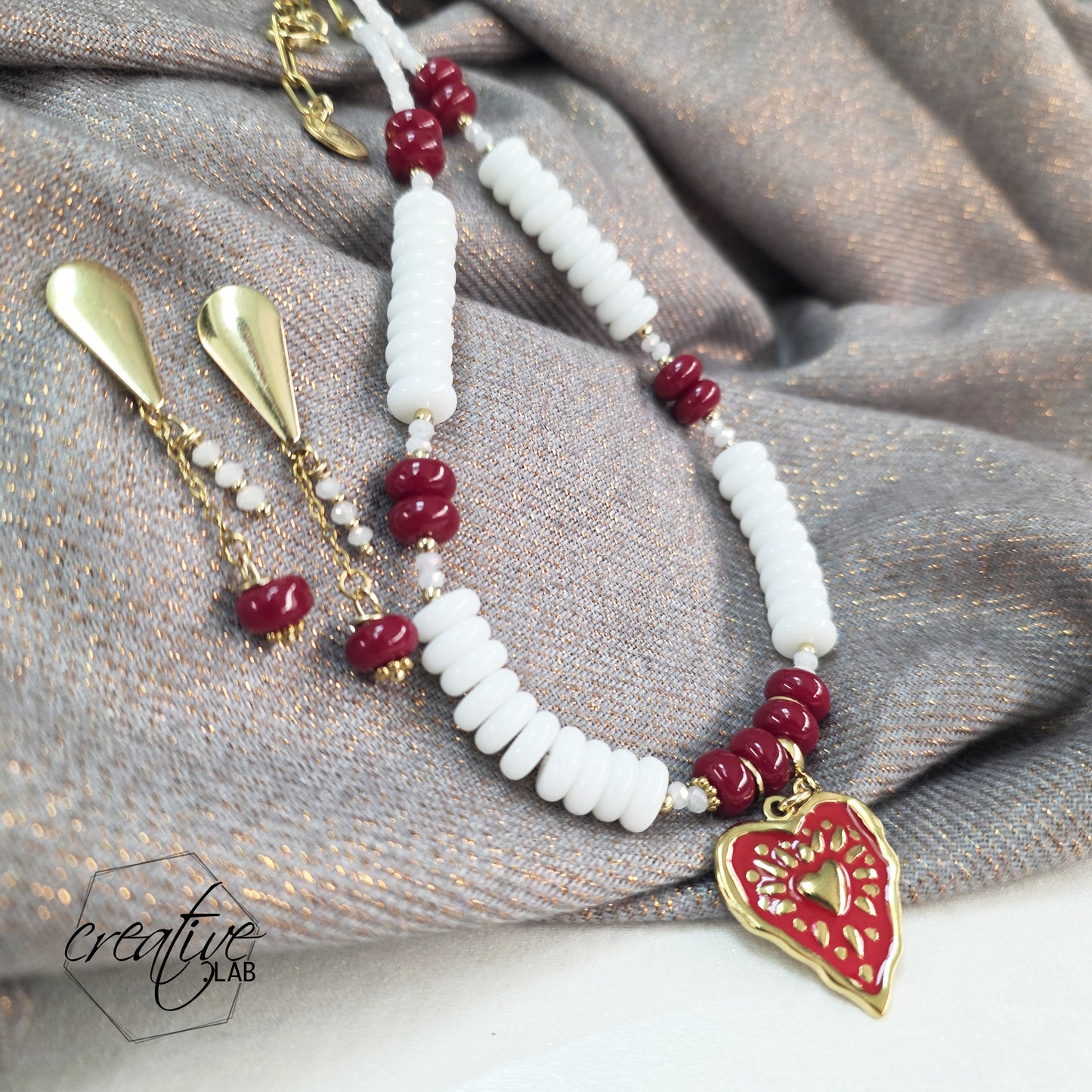 Collana Cuore Rosso con orecchini